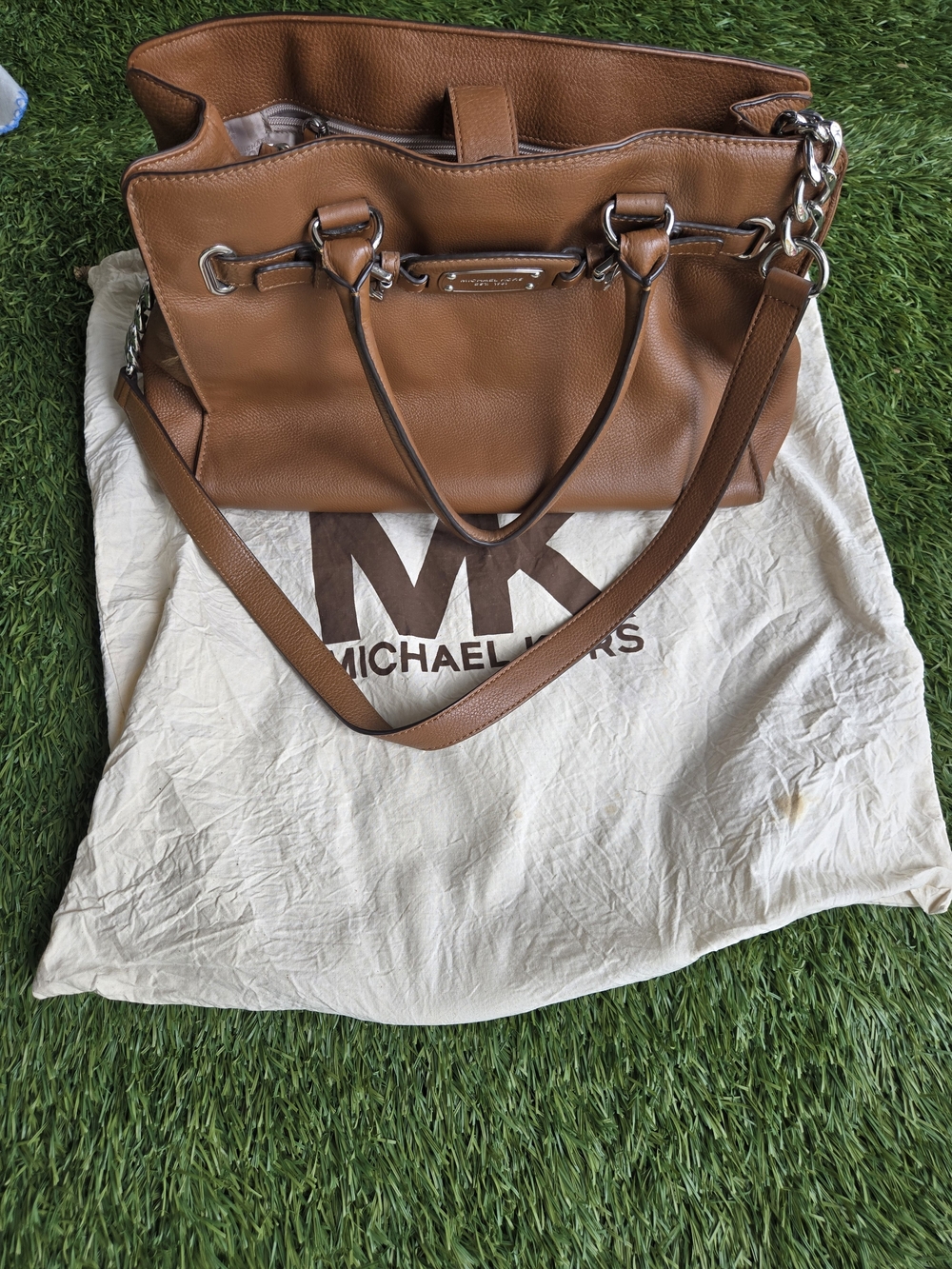 Michael Kors Brown Leather Tote Bag with Silver Hardware